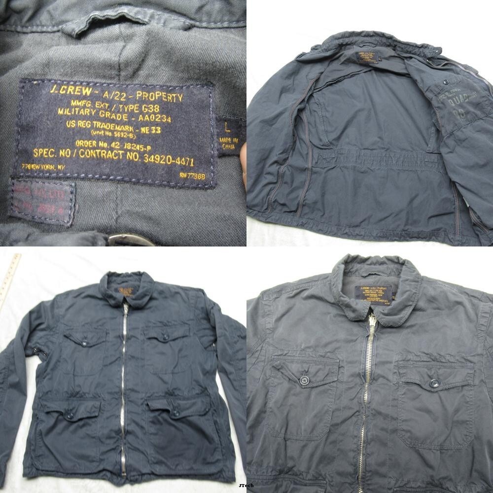 J Crew Jacket Women Large Blue Pockets Cotton Twill Quad Full Zip Field Utility